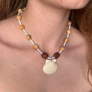 Handmade one of a kind Sandalwood and shell necklace